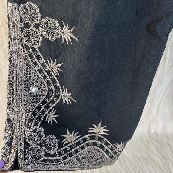 Anne Carson Womens Straight Leg Pants Black Floral High Rise Embroidered 10 - Picture 4 of 12